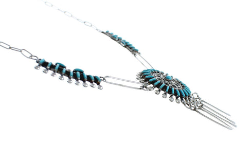 Zuni Sterling Silver & Turquoise Needlepoint Necklace & Earring Set SN20285